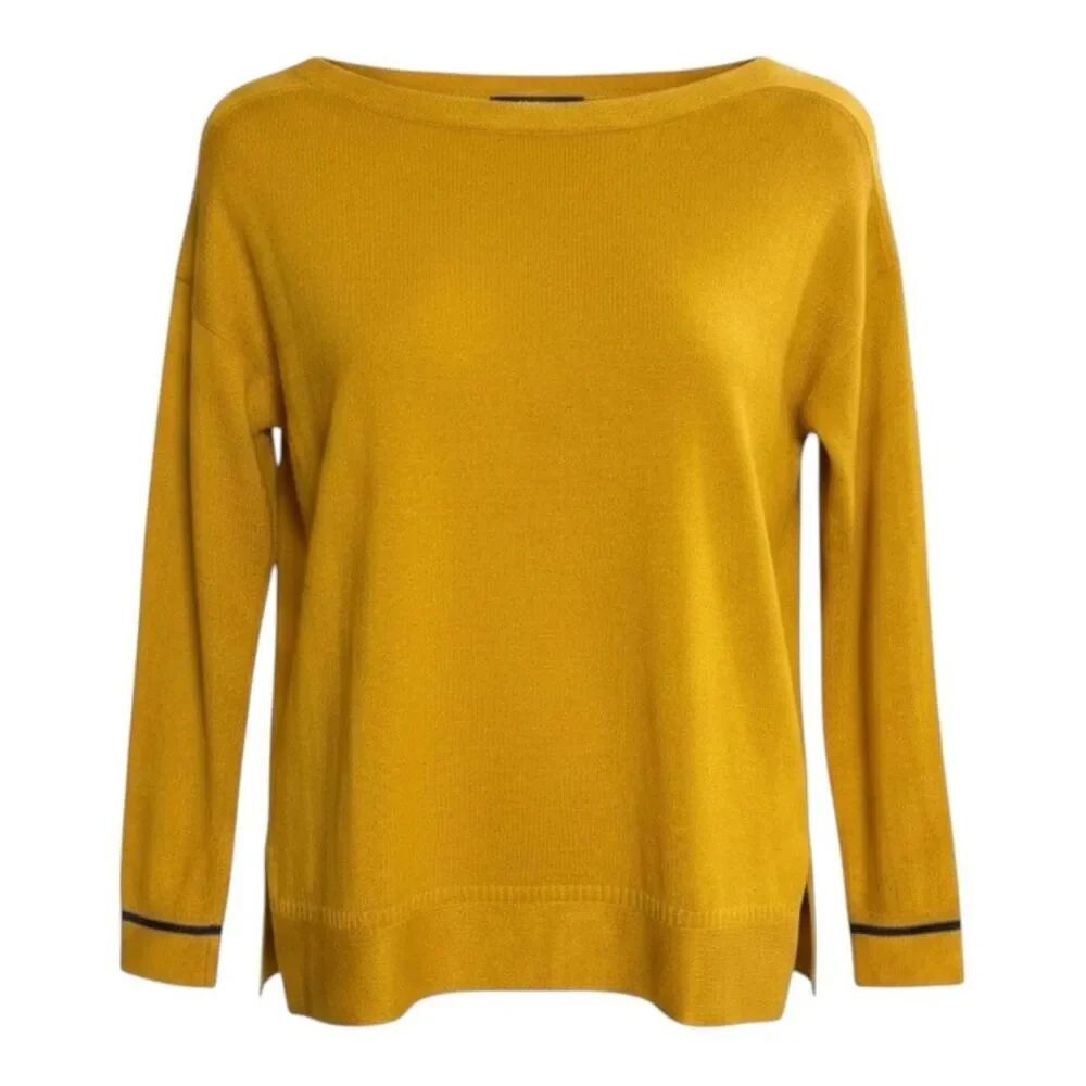 Ochre Yellow Joules Vivianna Boat Neck Sweater 8 Long Sleeve Black Stripe Cuffs